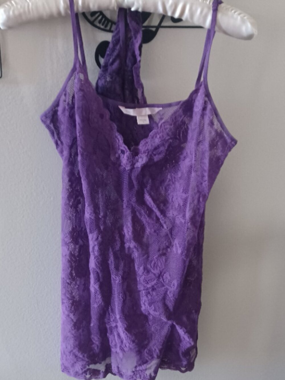 NEW Victoria Secret Purple Lace w/Panties Mesh Tank Stretch Nightie Strap L